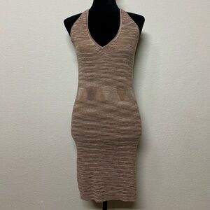 Wild Fable dress women medium cotton blend knit vneck halter dress brown